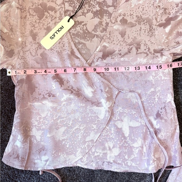 NWT ROLLA'S Rodeo Jacquard Butterfly Print Wrap Blouse Women Mauve Size Small - Picture 3 of 8